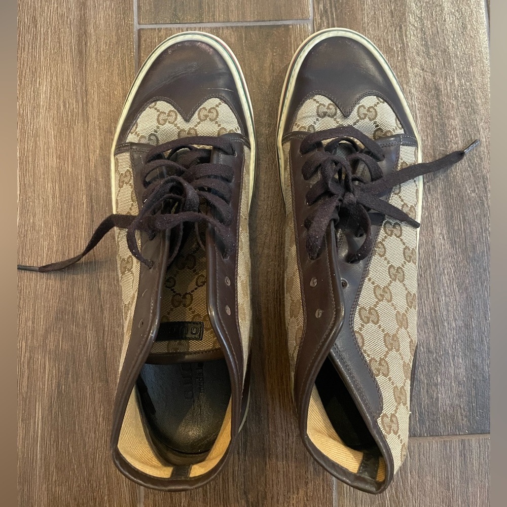 Gucci GG Wingtip Canvas High Top Monogram Sneakers